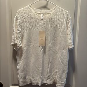 White Short Sleeve Knit Sweater